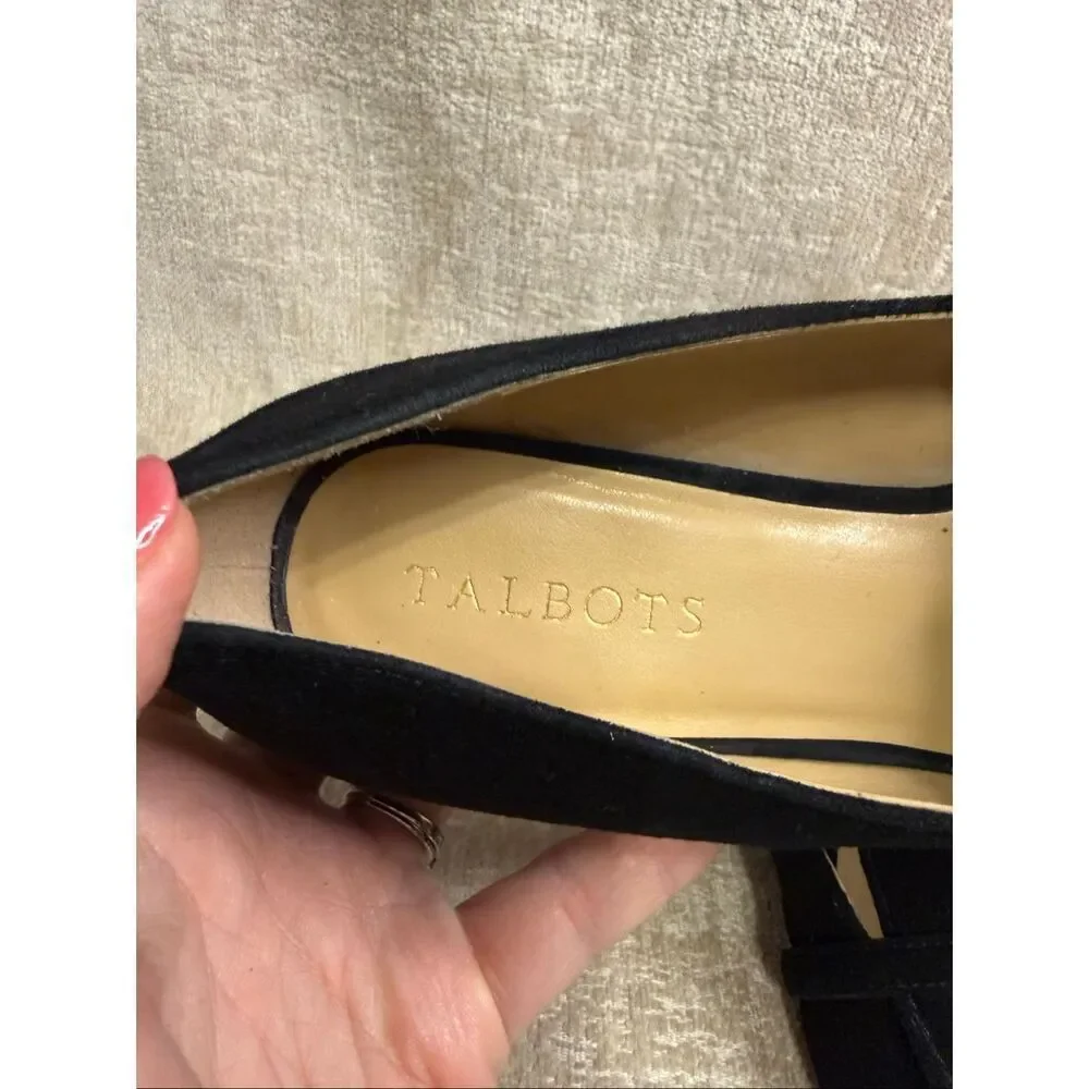 Talbots Women's Suede Leather Buckle Detail Slip-on Loafer Flats Black Size 7M